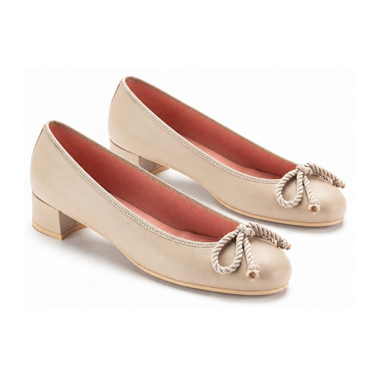 Taupe Soft Leather Heel for Teen/Women by Pretty Ballerinas