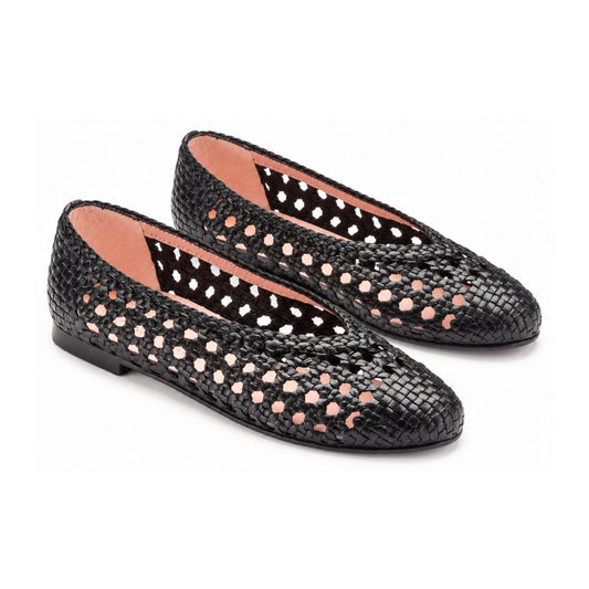 Black Leather Summer Net Flats
