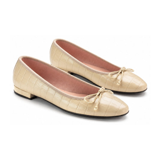 Beige Croc Leather Flats for Teen/Women by Pretty Ballerinas