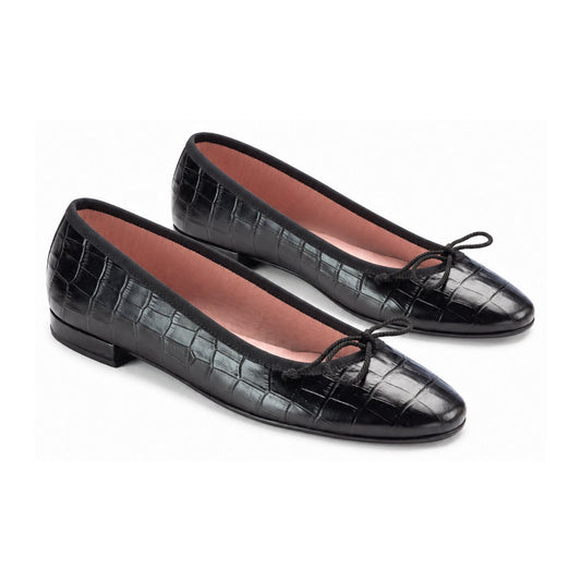 Black Croc Leather Flats for Teen/Women by Pretty Ballerinas