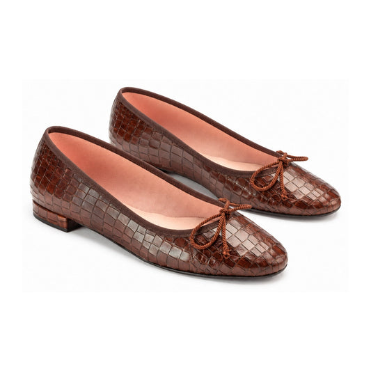 Brown Croc Leather Flats for Teen/Women by Pretty Ballerinas