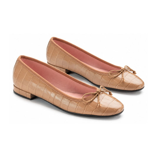 Taupe Croc Leather Flats for Teen/Women by Pretty Ballerinas
