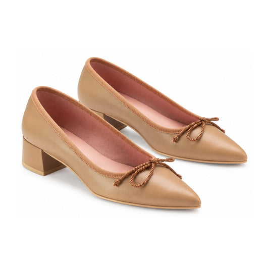 Taupe Soft Leather Heel for Teen/Women by Pretty Ballerinas