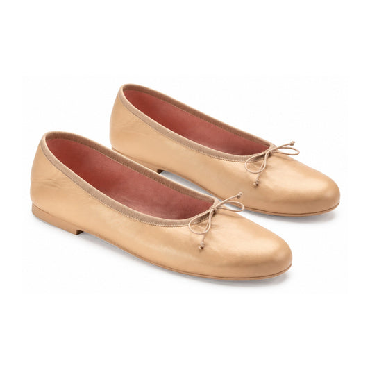 Beige Leather Teens Bow Flats