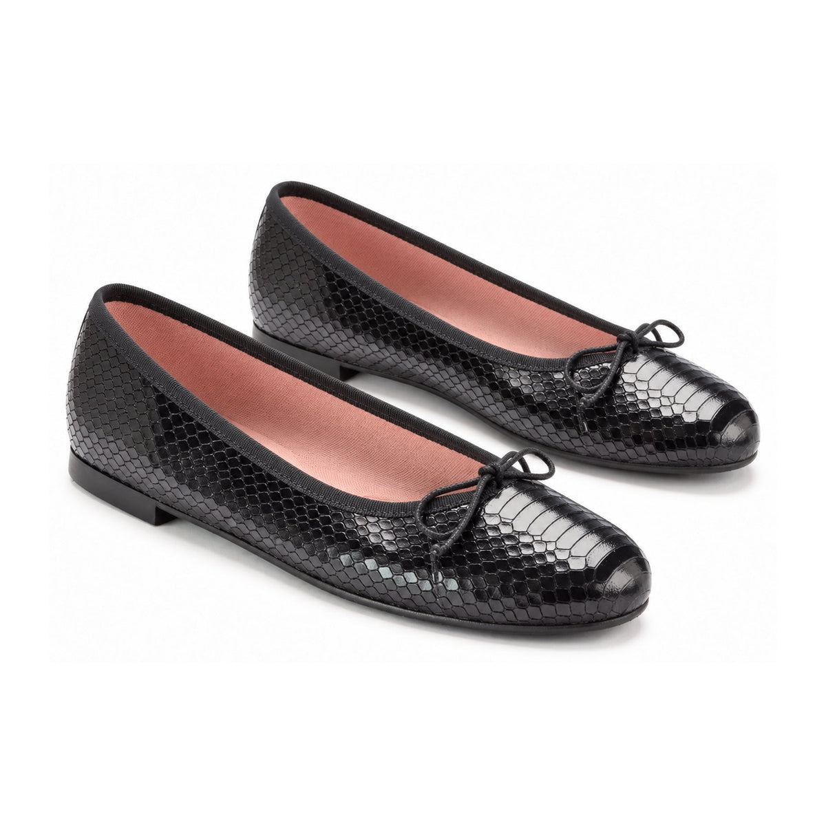 Black Patent Snake Teens Bow Shoe