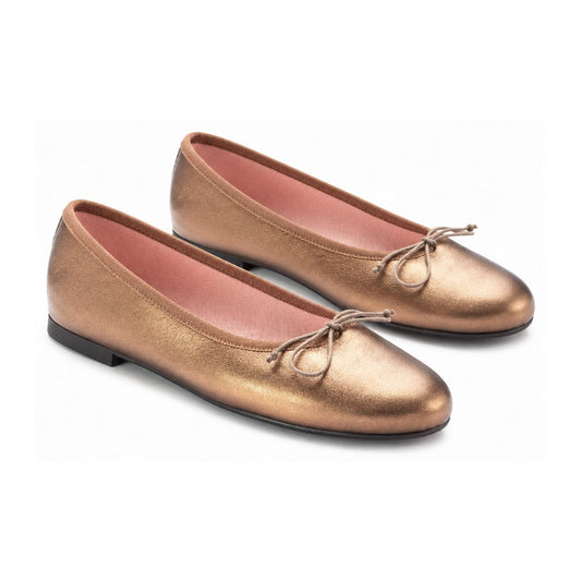 Rust Metallic Leather Teens Bow Shoe