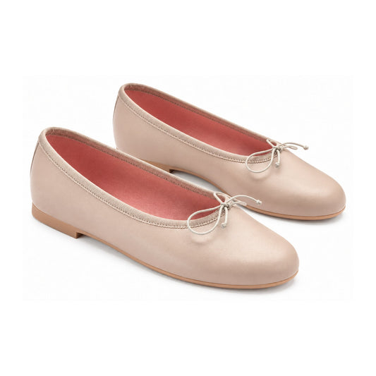 Taupe Leather Teens Bow Shoe