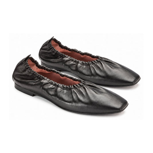 Black Leather Teens Elastic Shoe