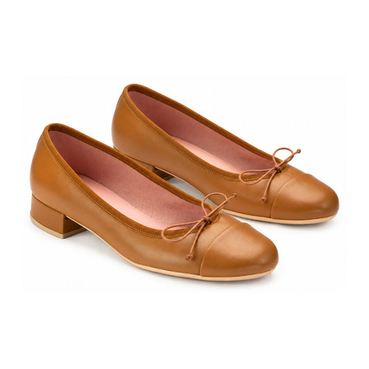 Tan Soft Leather Heel for Teen/Women by Pretty Ballerinas