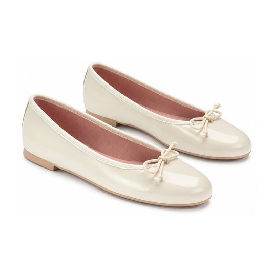 Beige Patent Teens Bow Shoe
