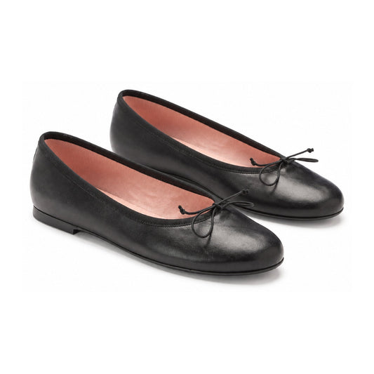 Black Leather Teens Bow Shoe