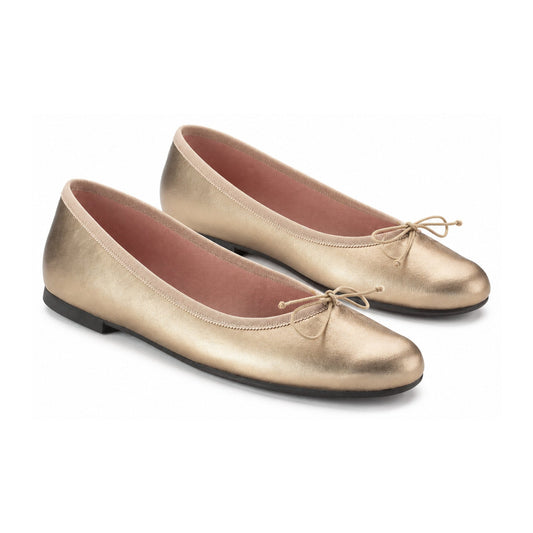 Gold Leather Teens Bow Shoe