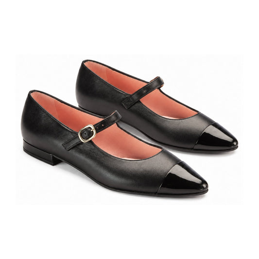 Black Leather Teens Strap Dressy Shoe