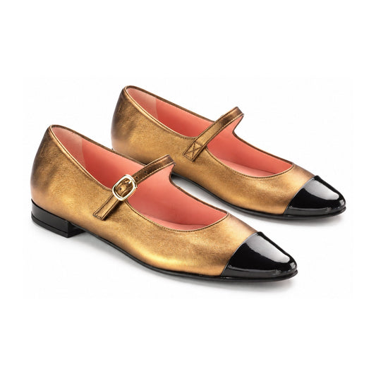 Bronze Black Tip Teens Strap Dressy Shoe