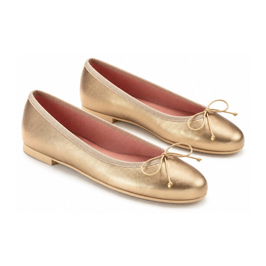Gold Leather Teens Bow Shoe