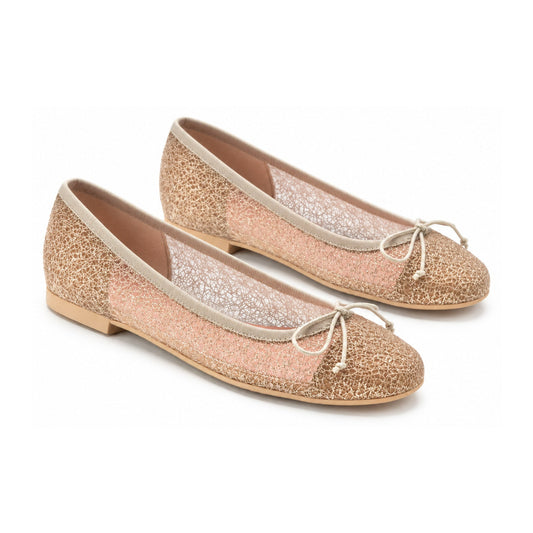 Gold Net Design Teens Bow Shoe