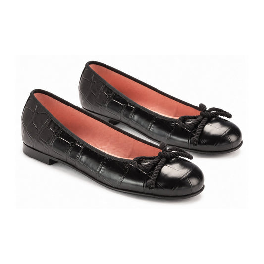 Black Croc Leather Flats for Teen/Women by Pretty Ballerinas
