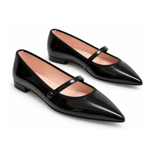 Black Patent Teens High Strap Shoe