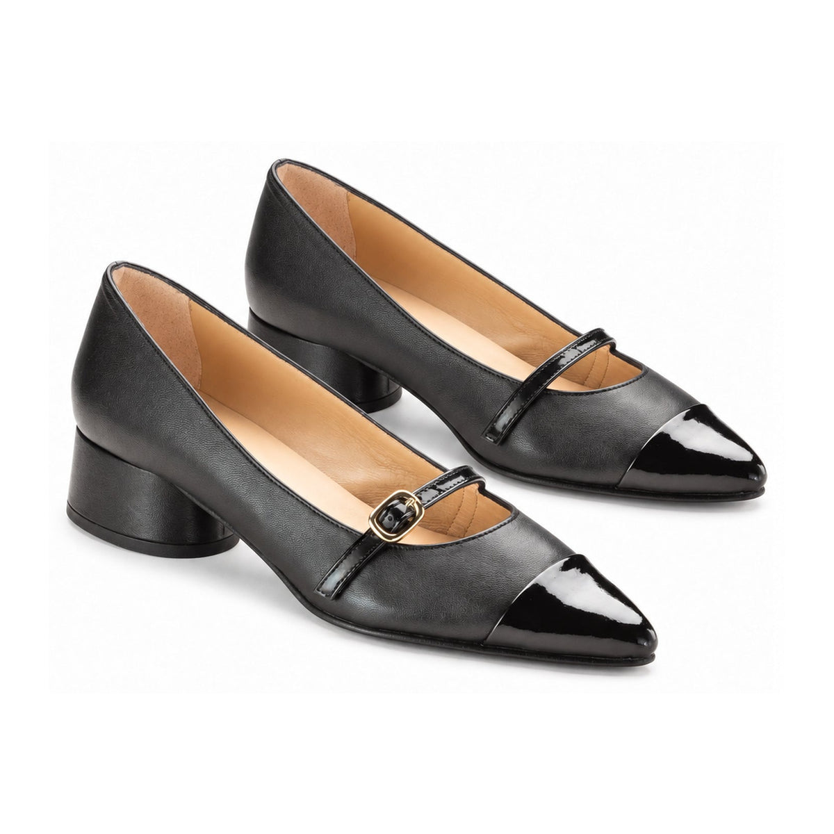 Black Leather Teens Heel Strap