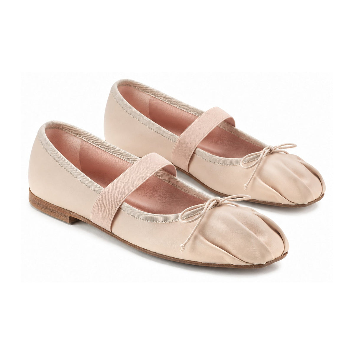 Rose Leather Teens Pleated Bow Flats