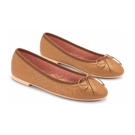 Tan Leather Summer Floral Quilted Shoe