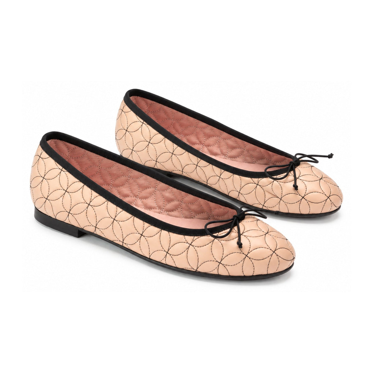 Soft Pink Leather Summer Floral Quilted Flats