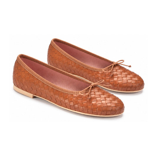Tan Woven Teens Bow Shoe