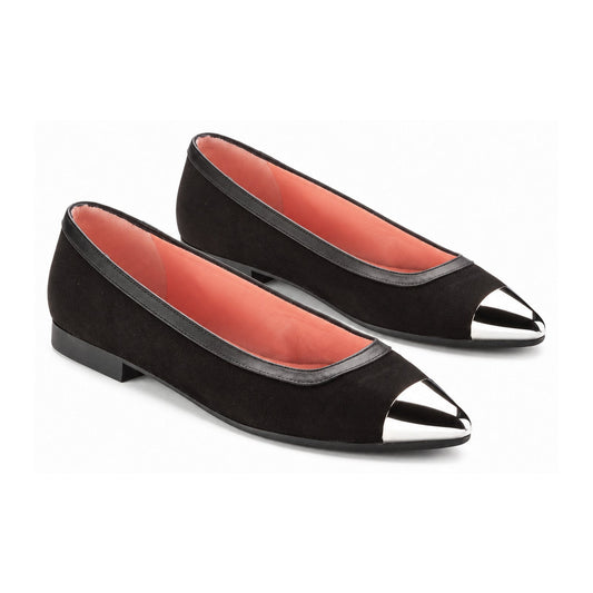 Teens Black Suede Slip On with Silver Tip