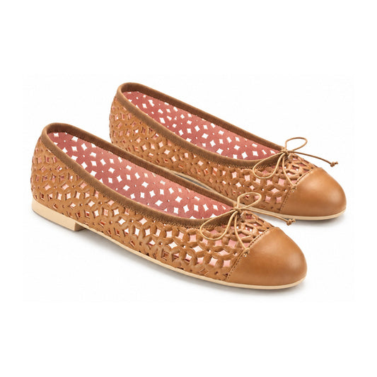 Tan Leather Teens Bow Shoe Cut Out Summer