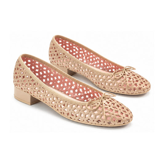 Taupe Leather Teens Cut-out Bow Shoe