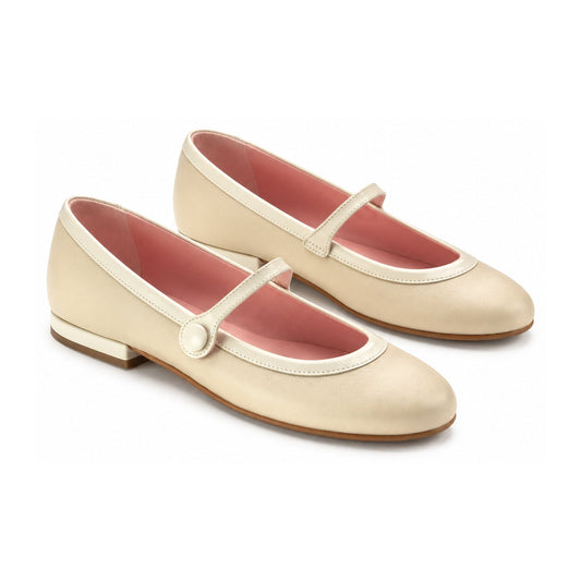 Beige Leather Teens Mary Jane Shoe