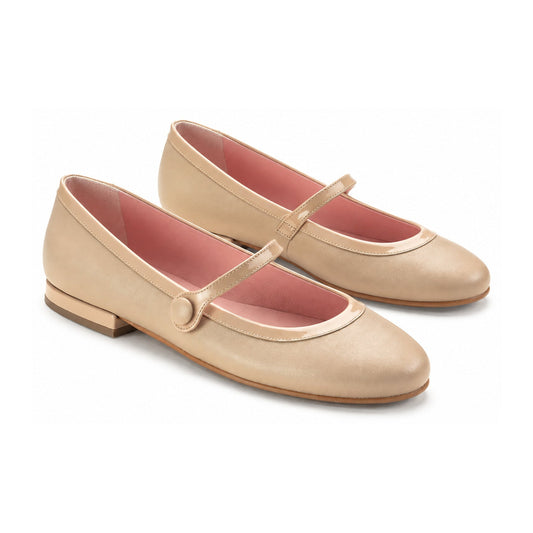 Teens Taupe Leather Mary Jane Shoes