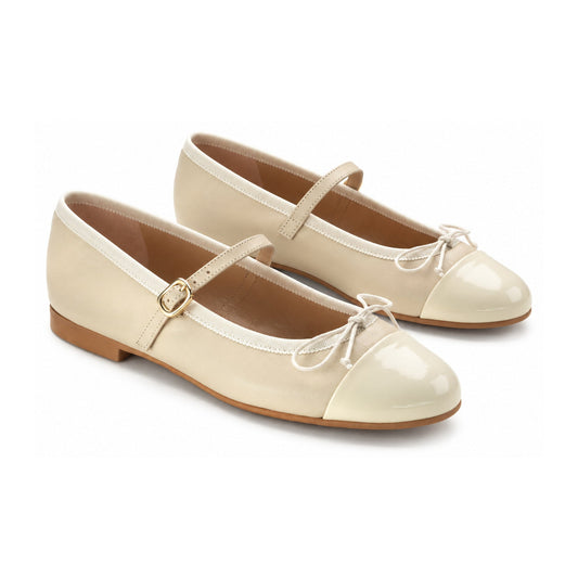 Beige Leather Teens Mary Jane