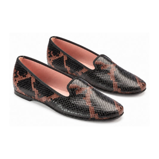 Black Croc Leather Smoking Loafer for Teen/Women by Pretty Ballerinas