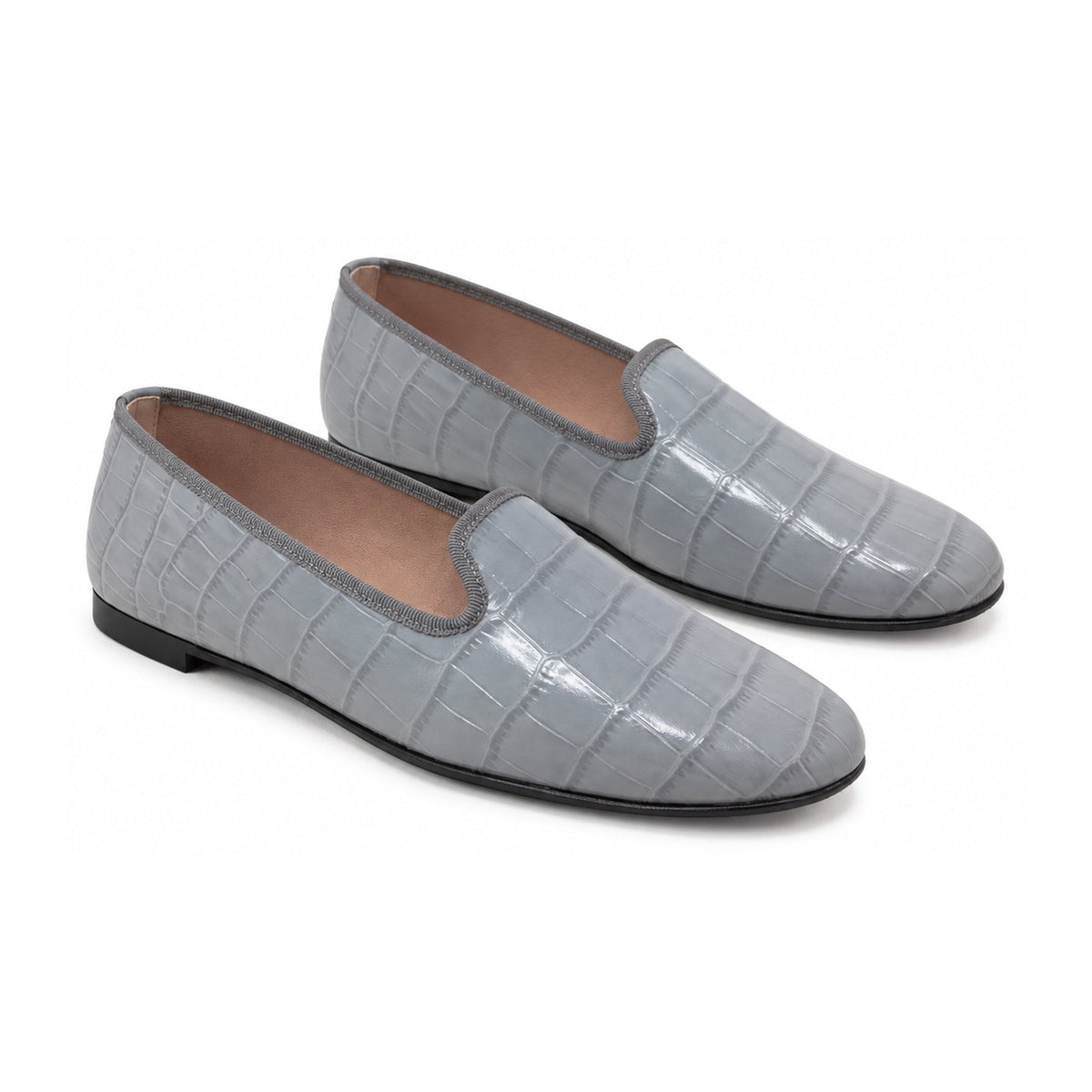 Gray Croc Leather Smoking Loafer for Teen/Women by Pretty Ballerinas