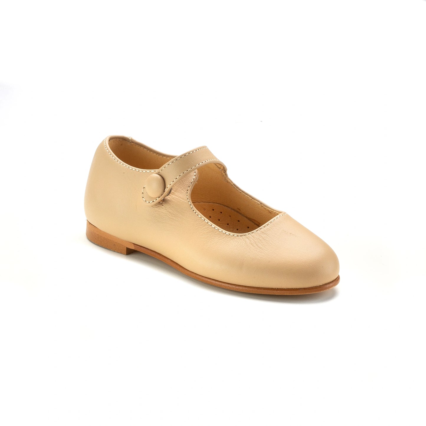 Sophia beige leather girls mary jane button shoe